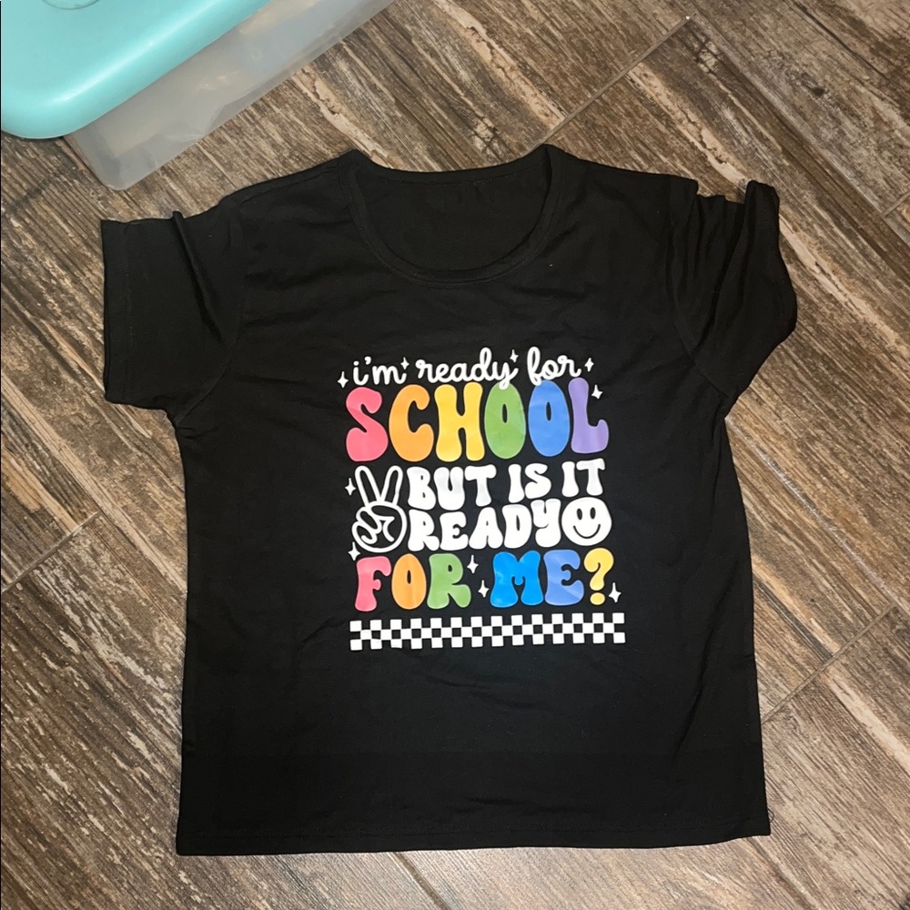 Back To School Black T/ with pink,orange,yellow,green,blue & white colors
